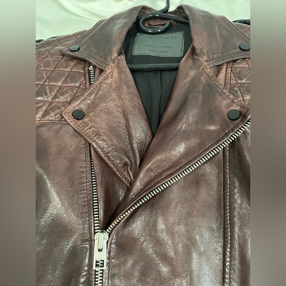 All Saints Conroy Crinkled Bike Jacket in Oxblood - Picture 9 of 11